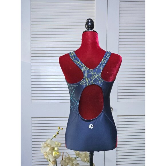 NWOT Stolen Goat Womens Blue Green Geometric Pattern Vortex Swim Suit Sz Xl 2586 - Picture 8 of 15